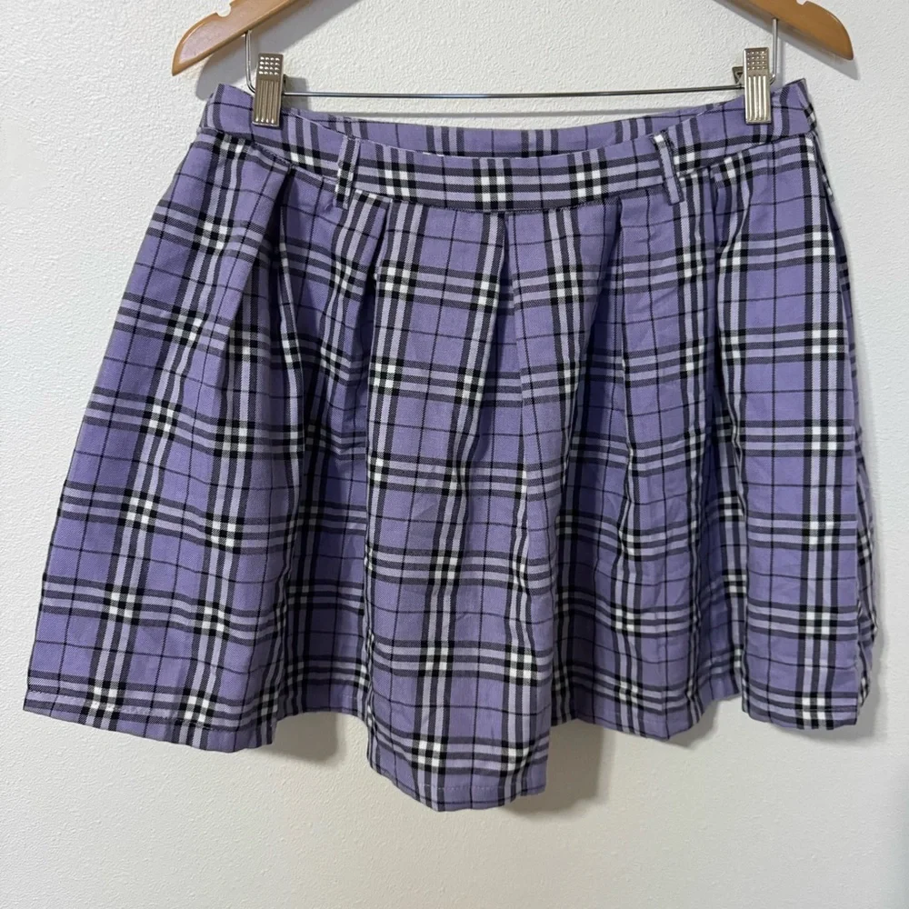 Hot Topic Plaid Pleated Mini Skirt Lavender Black Punk Academia Whimsigoth-Large